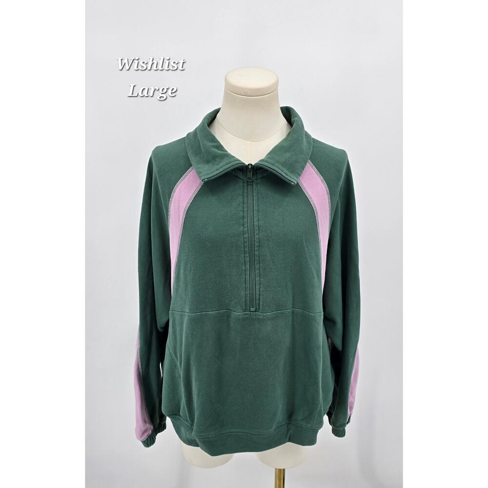 Wishlist Washed Sage & Lilac Colorblock Half-Zip Pullover – Size Large